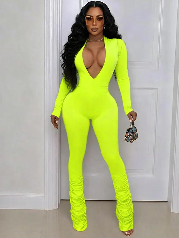 Solid V-Neck Jumpsuit