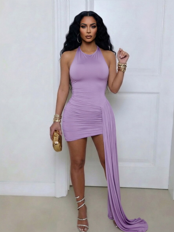 Solid Draped Sleeveless Dress