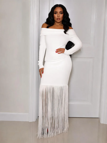 Off-Shoulder Fringe Dress