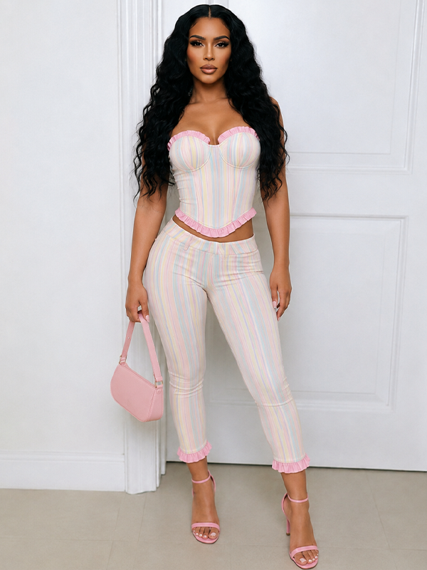 Stripe Tube Top & Capri Pants Set