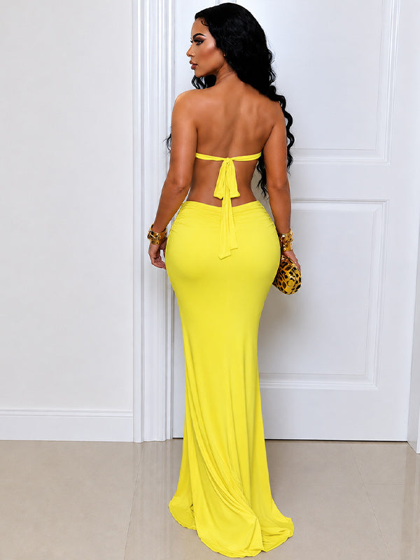 Strapless Cutout Slit Dress