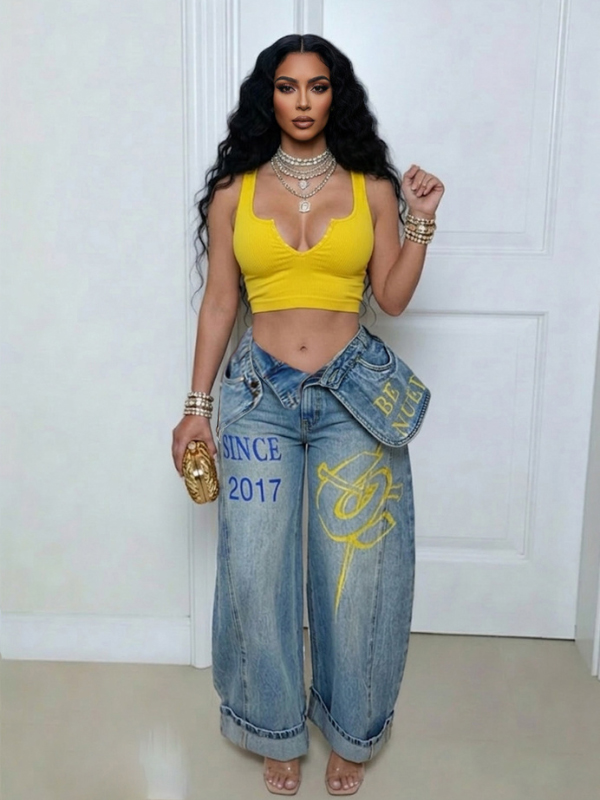 Double-Waist Wide-Leg Jeans