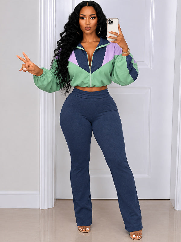Colorblock Zip Top & Pants Set