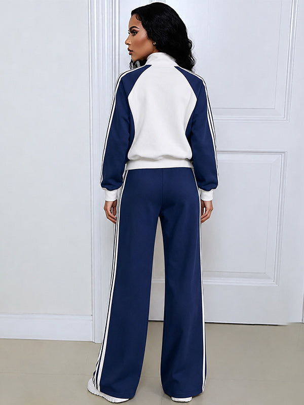 Striped Color Block Sweatshirt & Pants Set