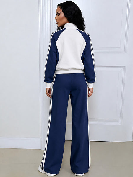 Striped Color Block Sweatshirt & Pants Set