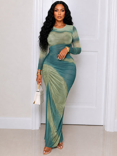 Printed Ruched Maxi Dress