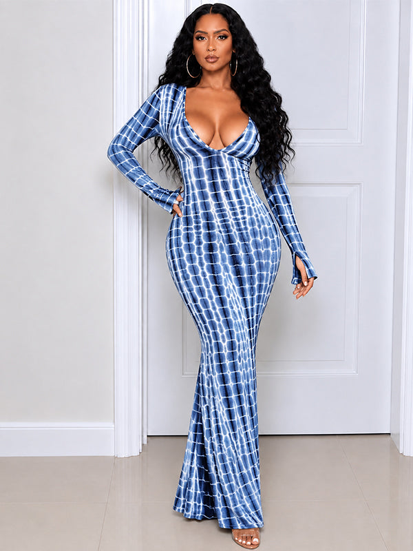 Printed V-Neck Maxi Dress