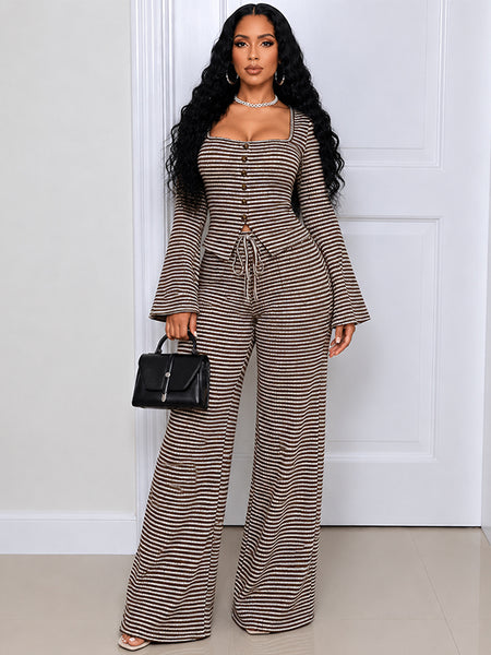 Stripe Top & Wide-Leg Pants Set