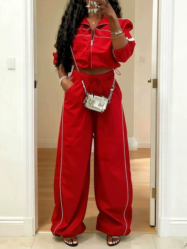 Stripe Zip-Front Jacket & Pants Set