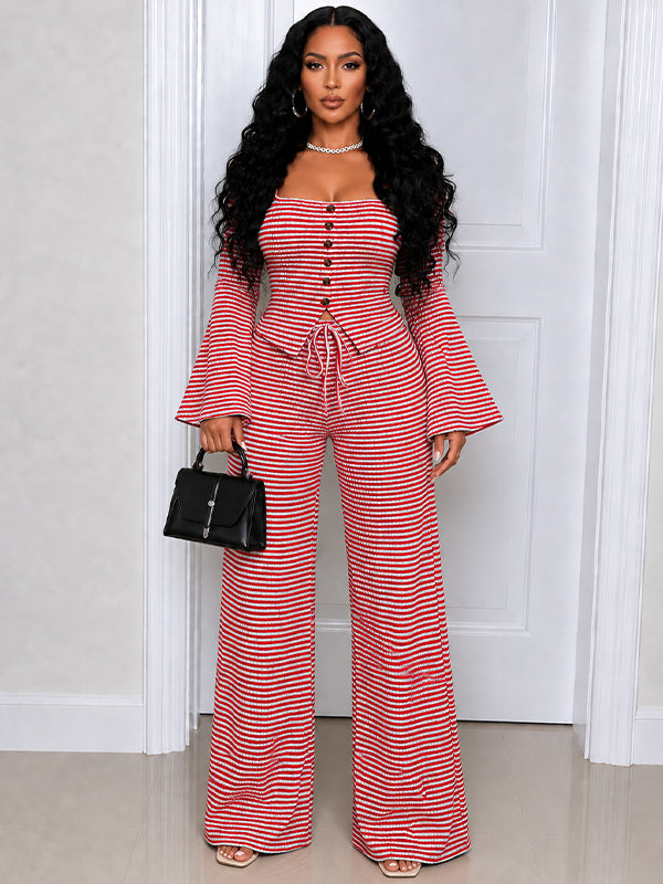 Stripe Top & Wide-Leg Pants Set
