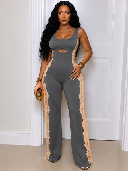 Fringe Combo Sleeveless Jumpsuit