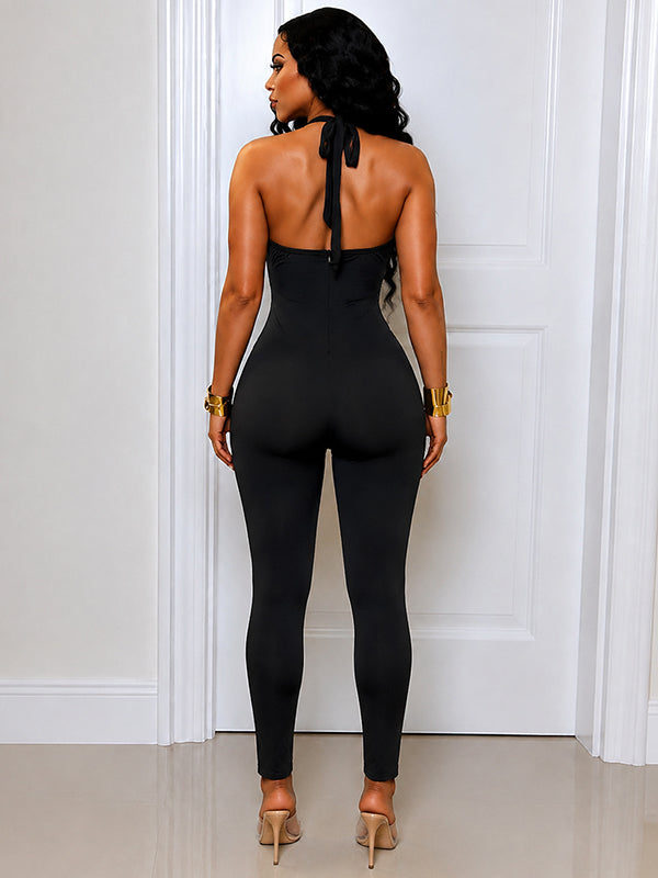 Solid Cutout Halter Jumpsuit