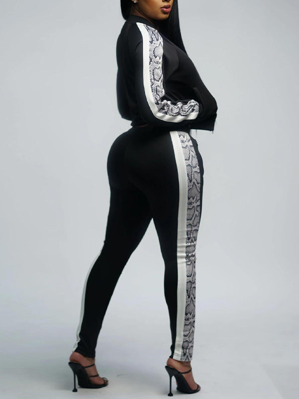 Snake-Print Paneled Top & Drawstring Pants Set