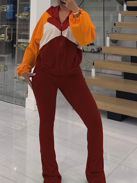 Color‑Block Zip‑Up Jacket & Skinny Pants Set