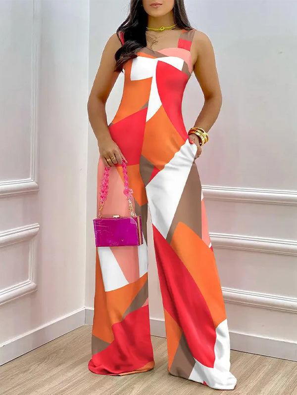 Printed Sleeveless Wide-Leg Jumpsuit