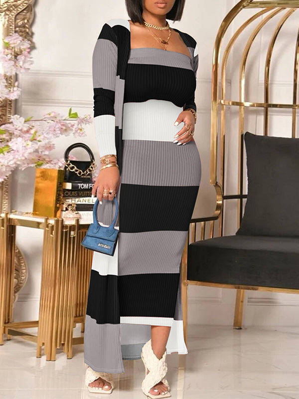 Stripe Strapless Dress & Cardigan Set