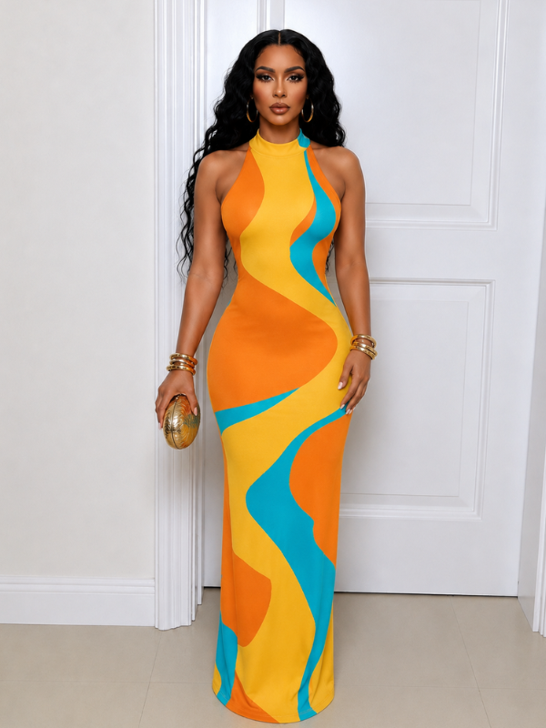 Printed Halter Maxi Dress