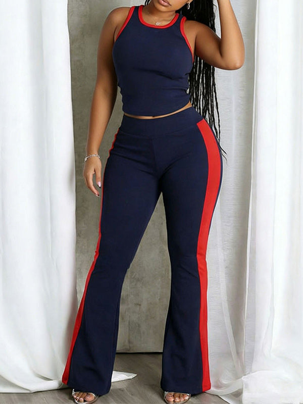 Colorblock Tank Top & Flare Pants Set