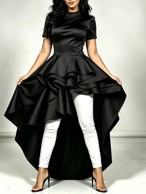 Solid Irregular Ruffle‑Hem Dress
