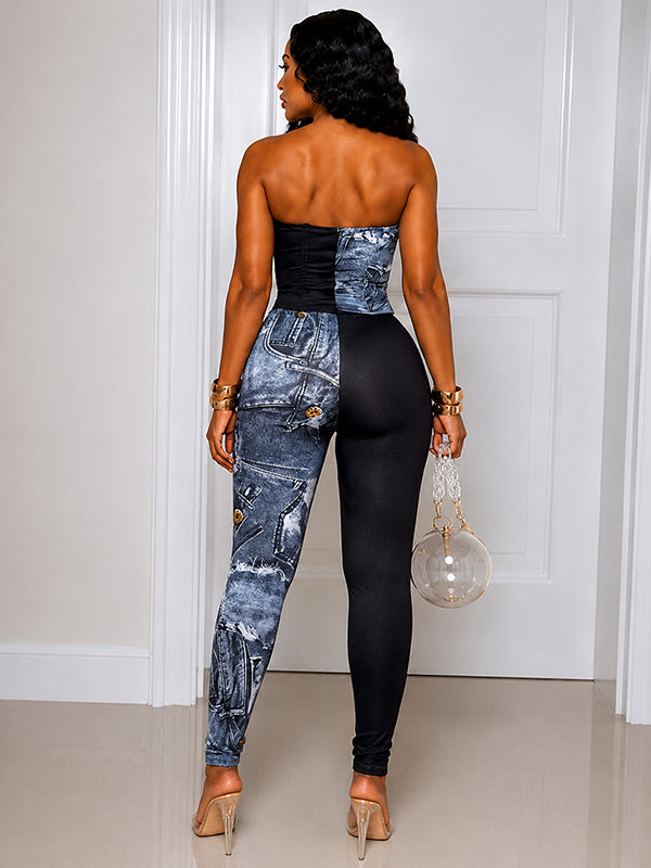 Printed Patchwork Corset Top & Pants Set