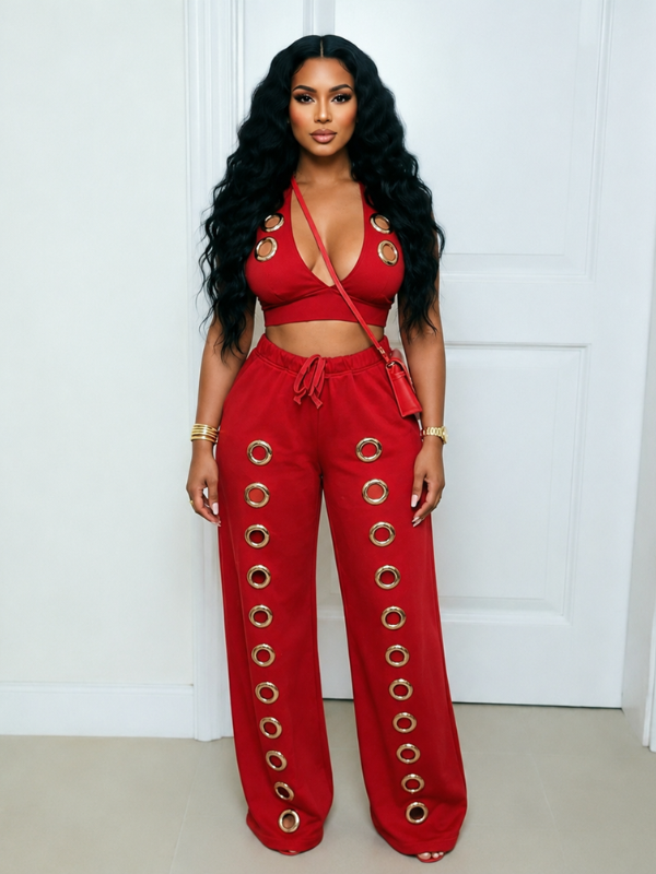 Eyelet Halter Top & Pants Set