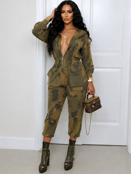 Zip-Front Camo Jumpsuit