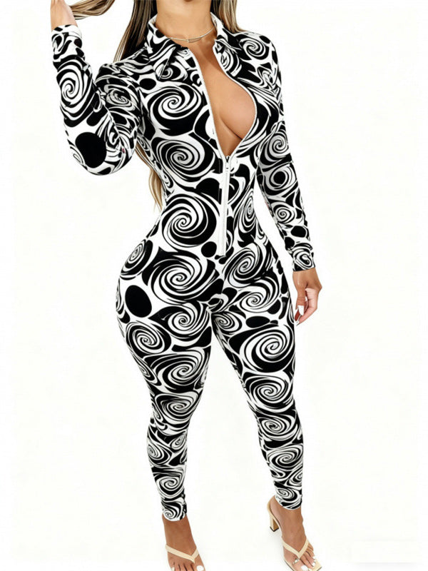 Printed Zip Front Jumpsuit