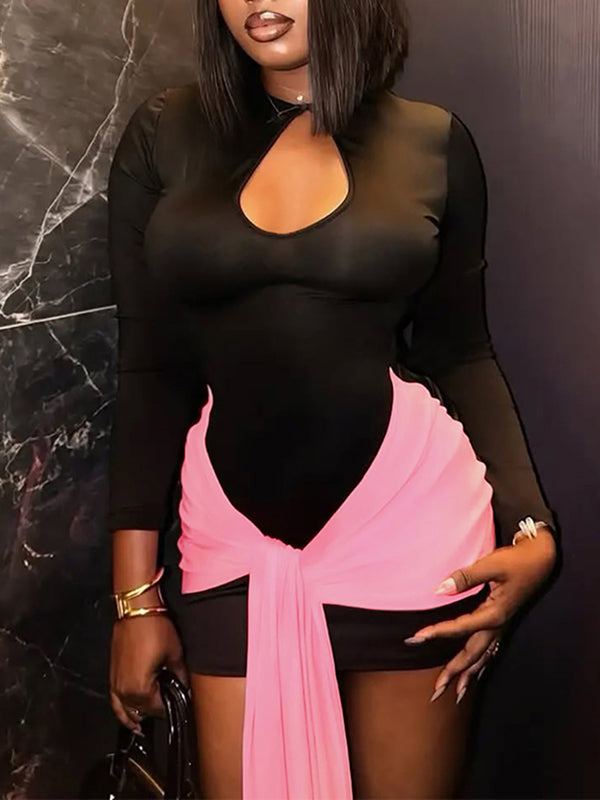 Two-Tone Cutout Bodycon Dress