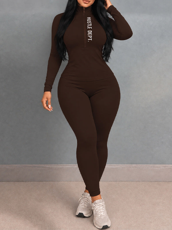 Letter-Print Zip-Up Top & Skinny Pants Set