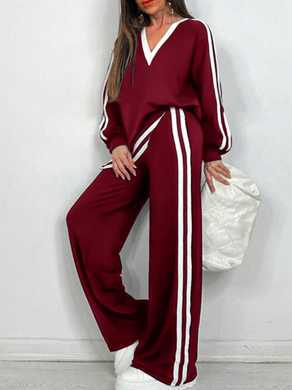 Striped V-Neck Top & Pants Set