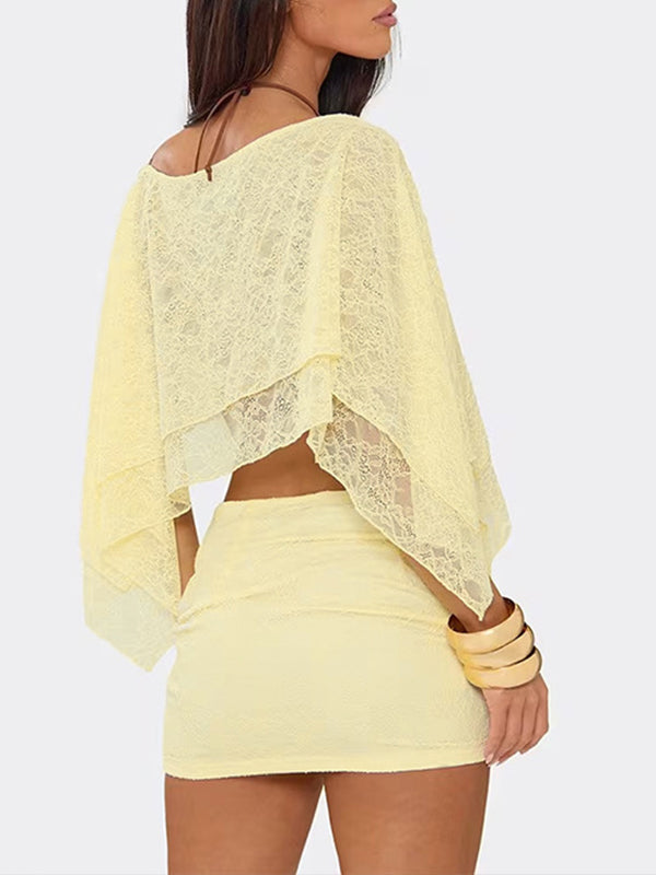 Lace Cape Top & Skirt Set