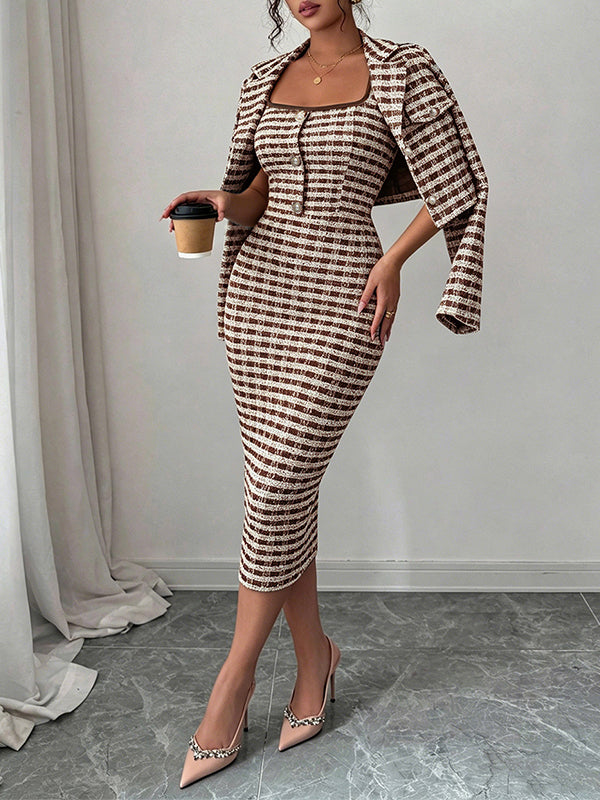 Houndstooth Cropped Blazer & Cami Dress Set