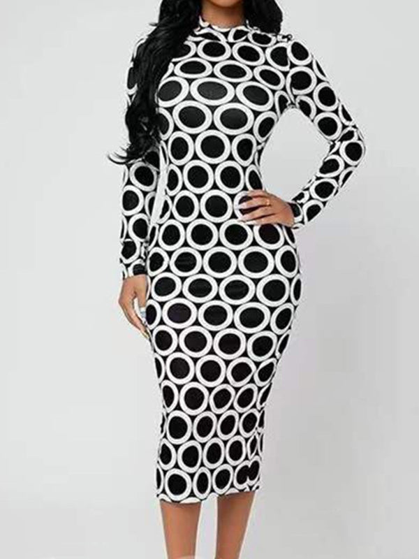Printed Mock Neck Bodycon Midi Dress