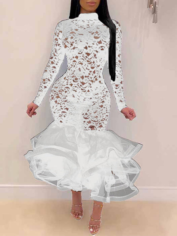 Ruffle Combo Lace Dress
