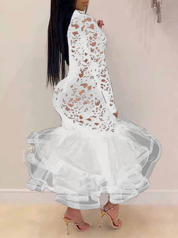 Ruffle Combo Lace Dress