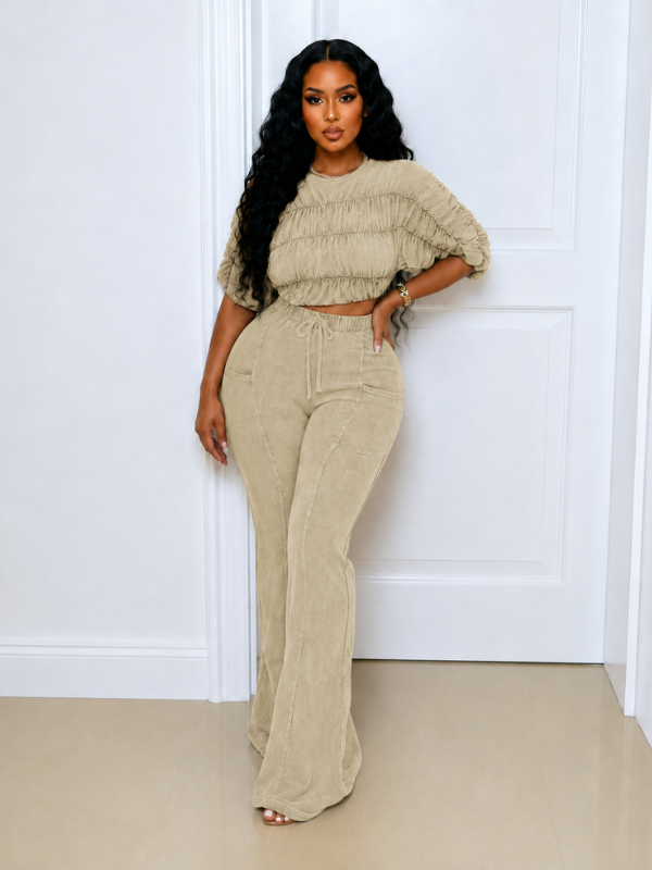 Boat-Neck Ruched Top & Pants Set