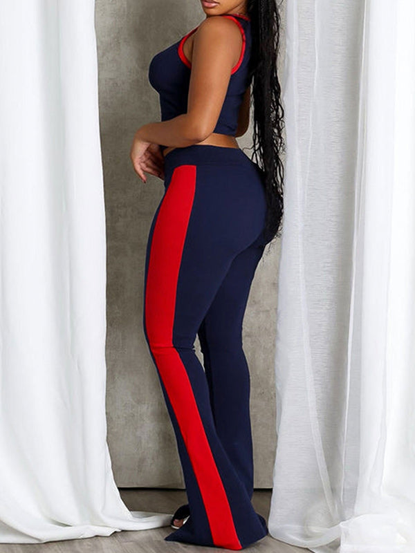 Colorblock Tank Top & Flare Pants Set