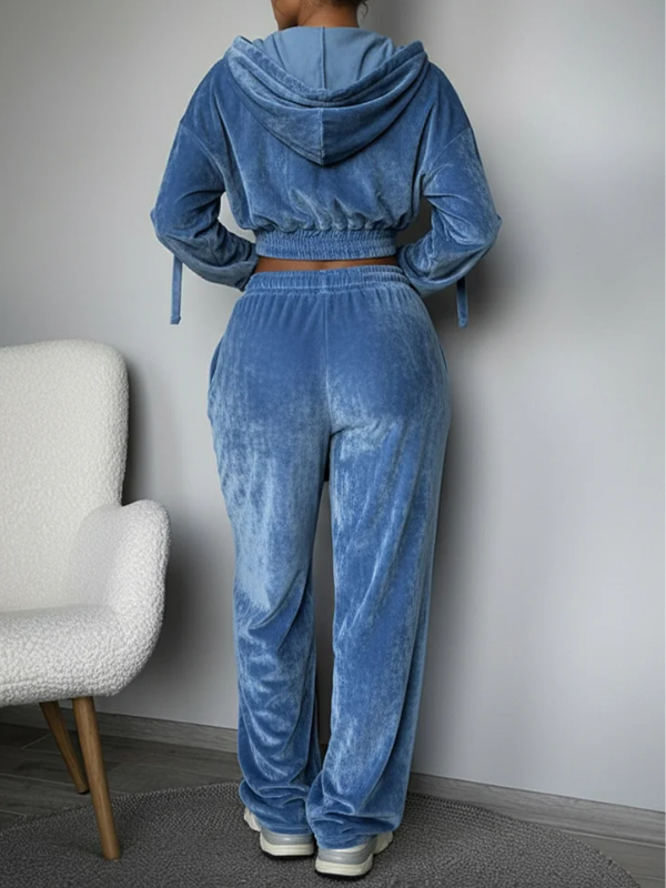 Morchique Velvet Zip-Front Hoodie & Pants Set