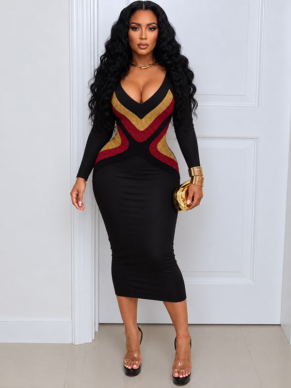 Colorblock V-Neck Bodycon Dress