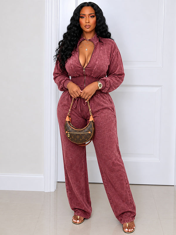 Solid Cropped Top & Drawstring Pants Set