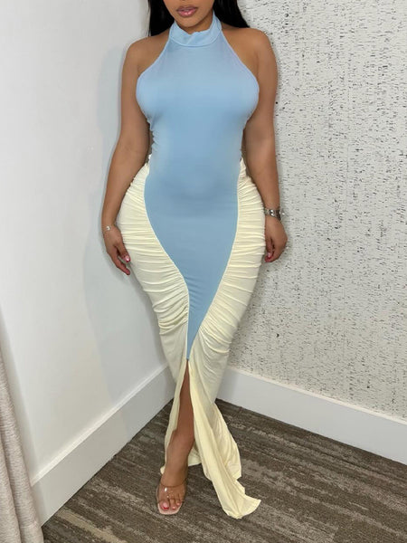 Two-Tone Combo Ruched Dress