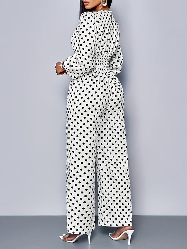 Dot V-Neck Wide-Leg Jumpsuit