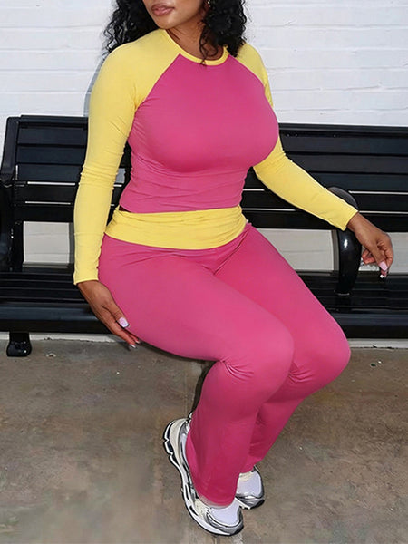 Color‑Block 3PC Flare Pants Set