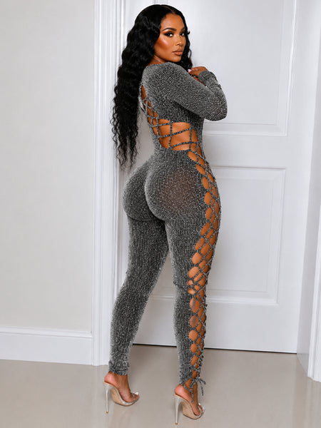 Lace-Up Skinny Jumpsuit