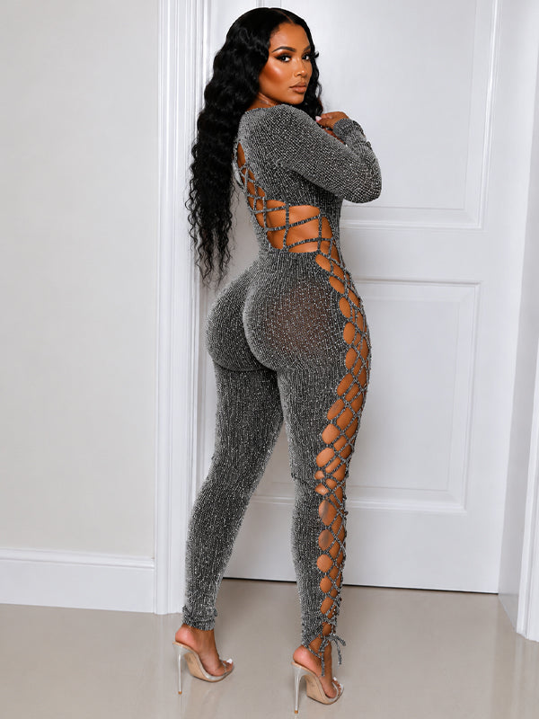 Lace-Up Skinny Jumpsuit