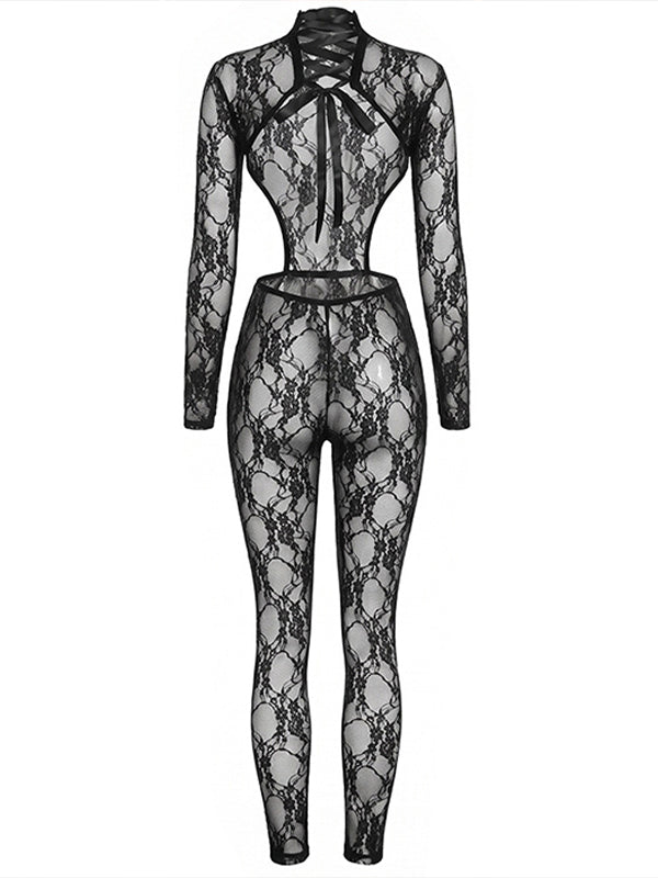 Lace‑Up Backless Jumpsuit