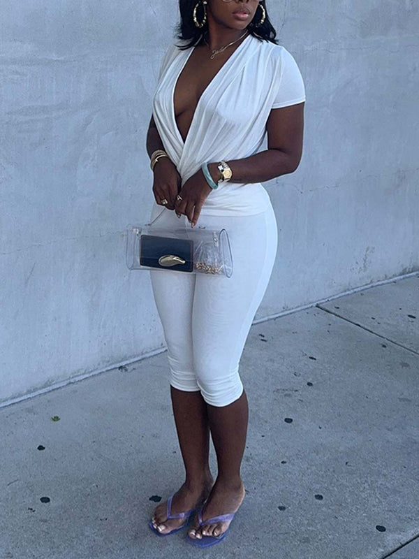 V‑Neck Cross Top & Capri Pants Set