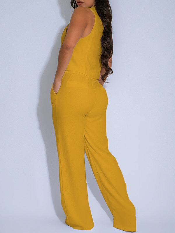Solid Tie Top & Pants Set