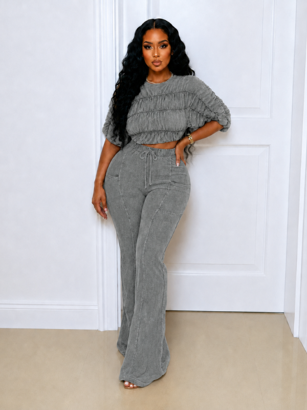 Boat-Neck Ruched Top & Pants Set