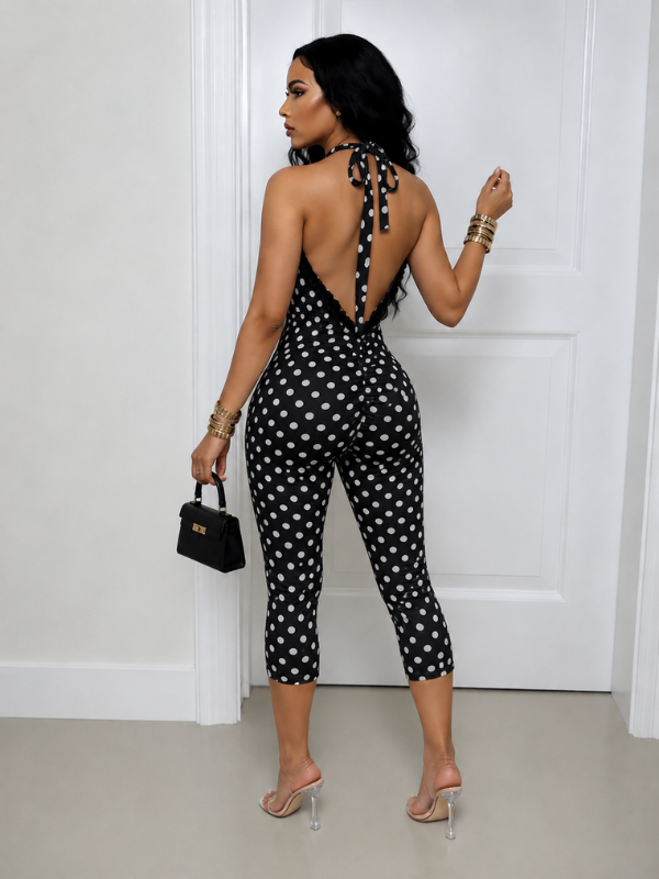 Frilled Combo Dot Halter Jumpsuit